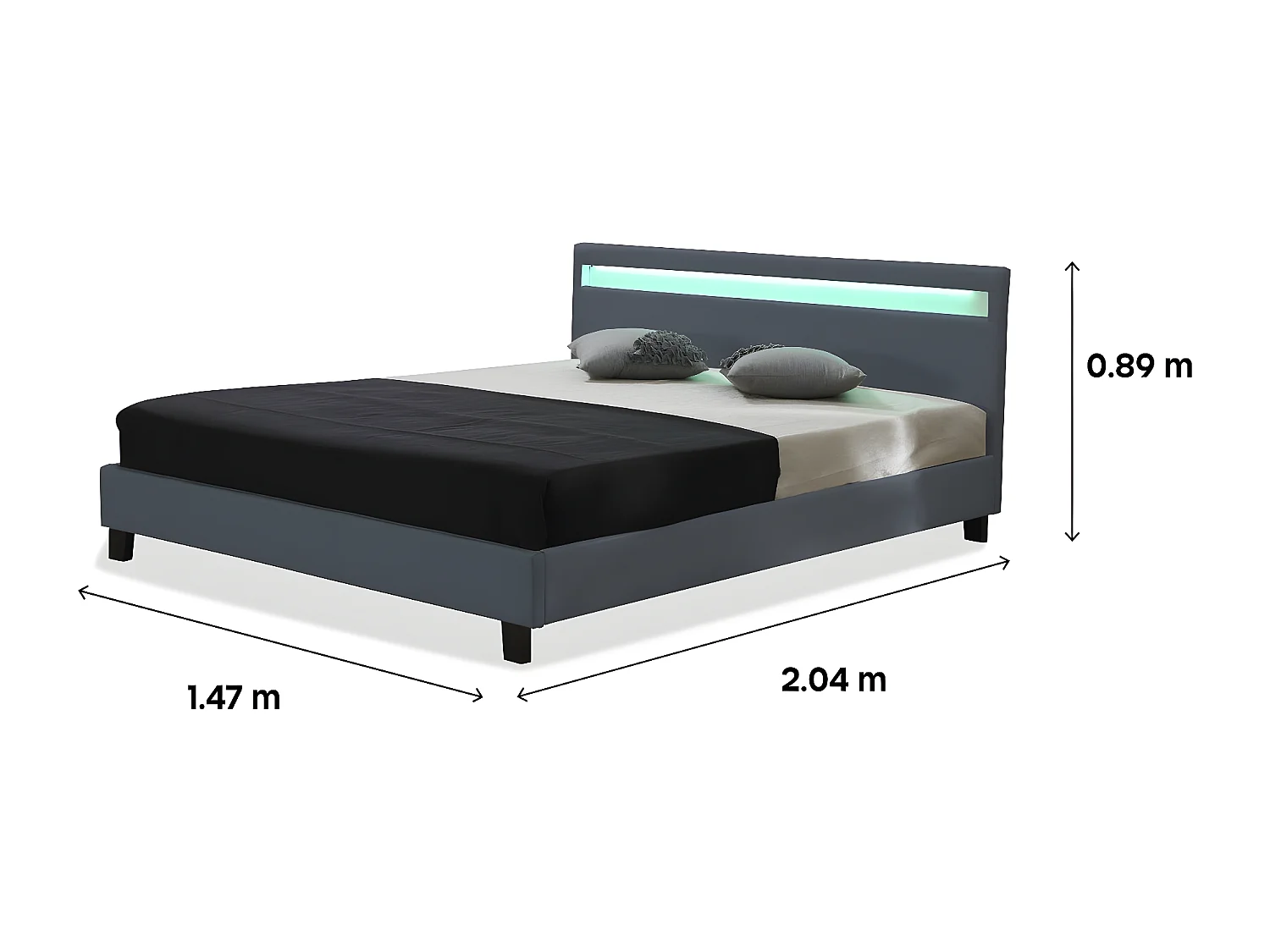 Lit  avec LED "Maria" - 140 x 190 cm - Gris