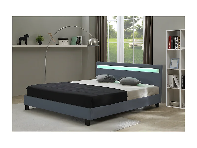 Lit  avec LED "Maria" - 140 x 190 cm - Gris