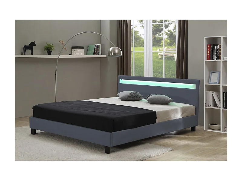 Lit  avec LED "Maria" - 140 x 190 cm - Gris