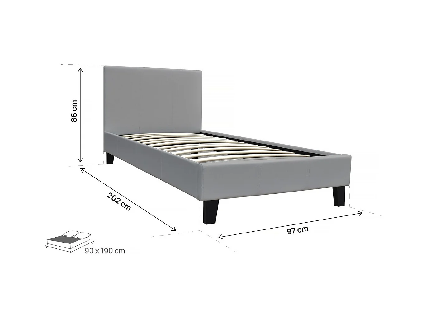 Cama "Lina" 90 x 190 cm - Gris claro