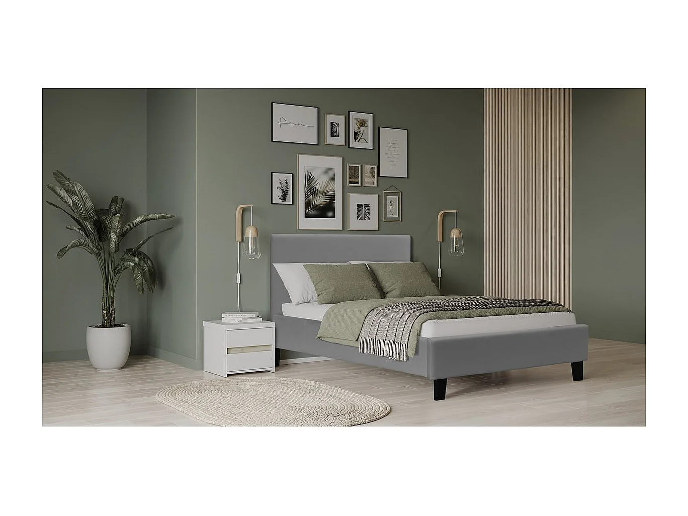 Lit "Lina" - 90 x 190 cm - Gris clair