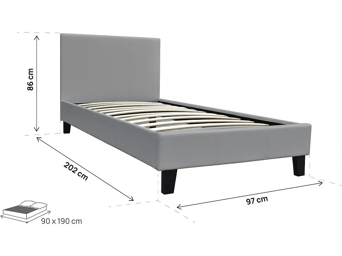 Einzelbett "Lina" - 90 x 190 cm - Hellgrau