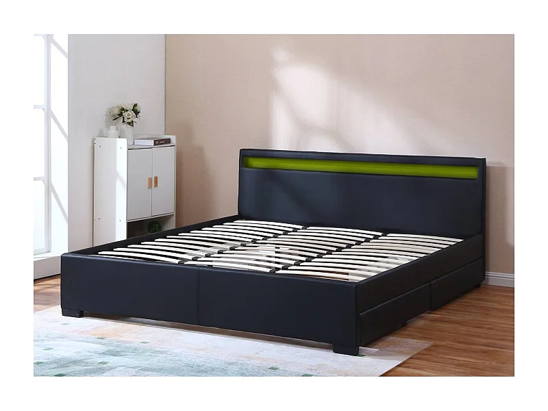 LIT LED double avec 4 tiroirs "Nico" - 180 x 200 cm - Noir