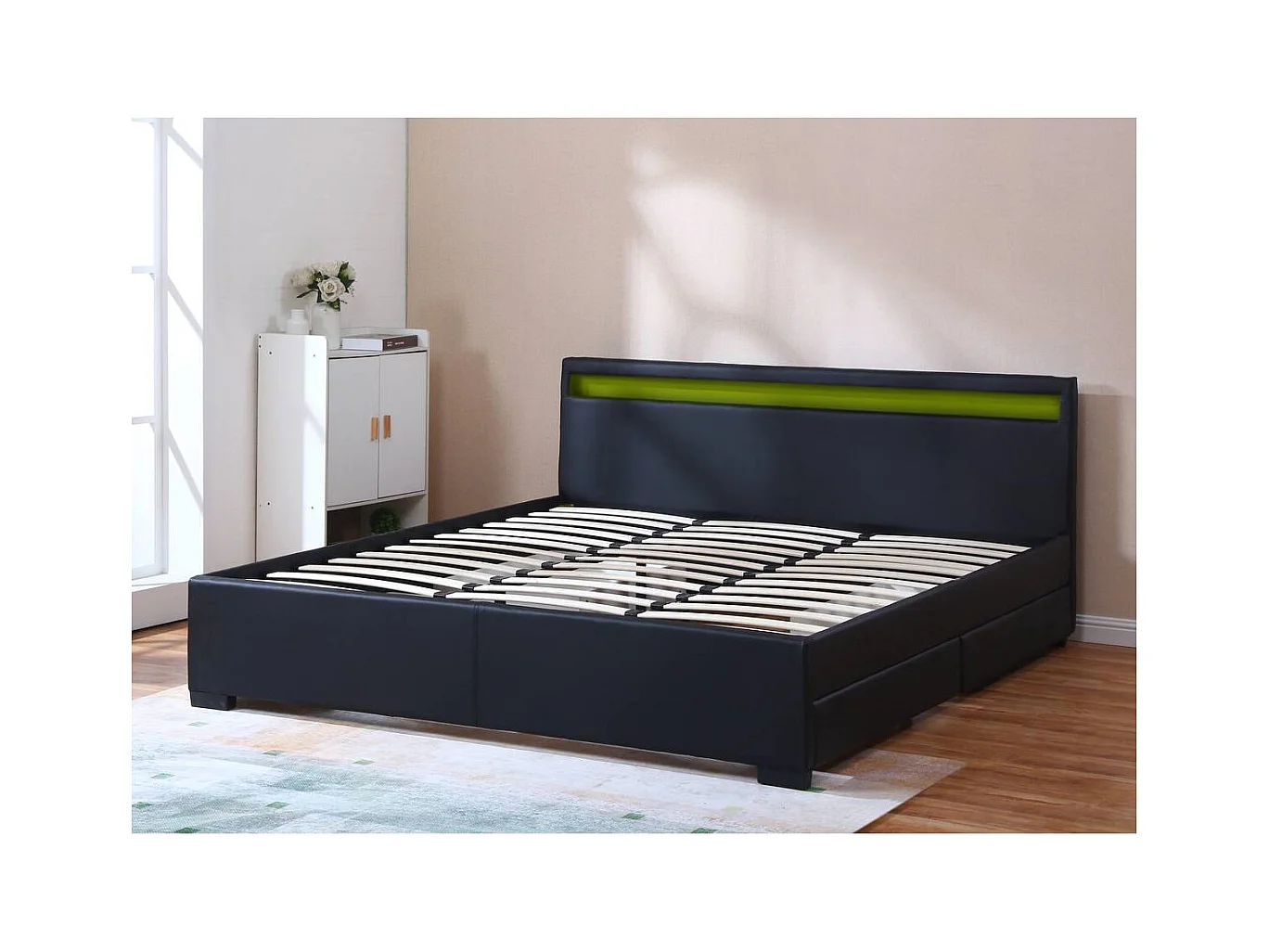 LIT LED double avec 4 tiroirs "Nico" - 180 x 200 cm - Noir