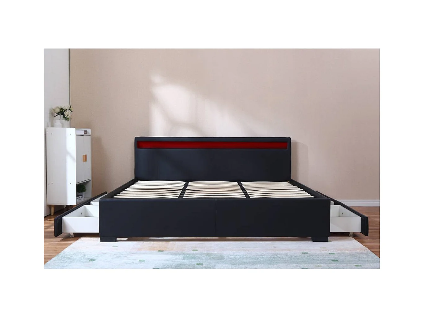 LIT LED double avec 4 tiroirs "Nico" - 180 x 200 cm - Noir