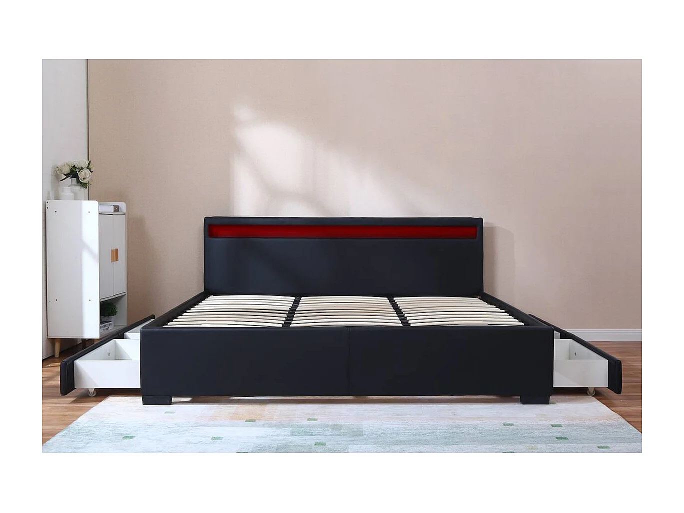 LIT LED double avec 4 tiroirs "Nico" - 180 x 200 cm - Noir