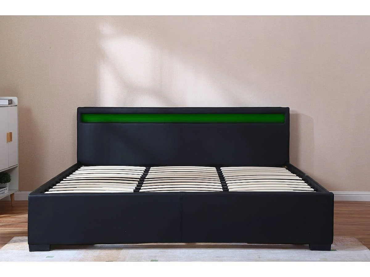 LIT LED double avec 4 tiroirs "Nico" - 180 x 200 cm - Noir
