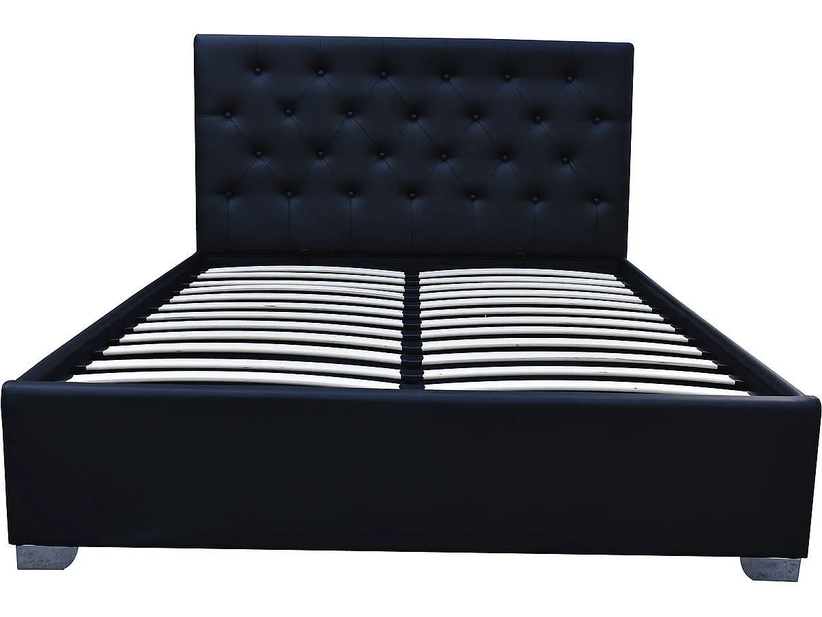 Cama de casal moderna com armazenamento "Tino" - 160x200 cm - Cabeceira e peseira em PVC preto