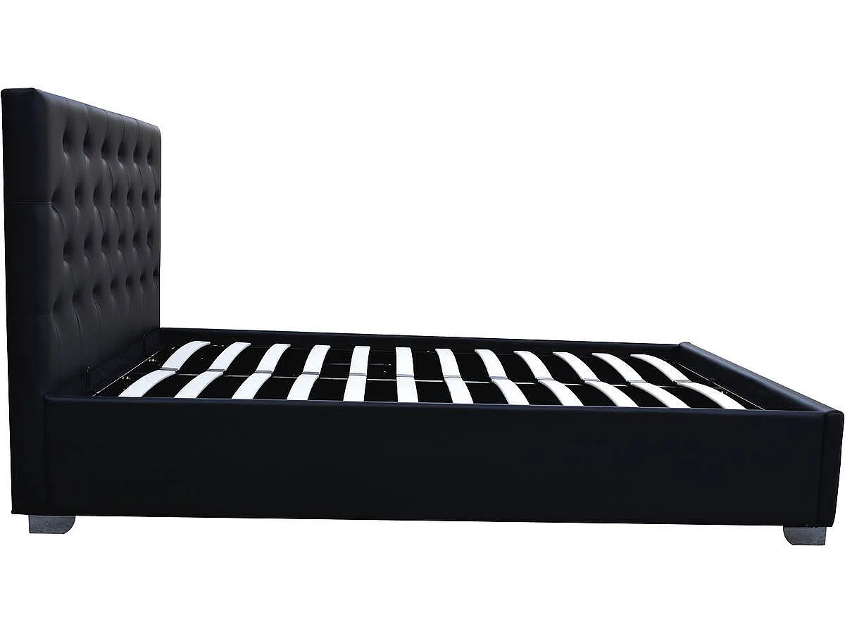 Cama de casal moderna com armazenamento "Tino" - 160x200 cm - Cabeceira e peseira em PVC preto