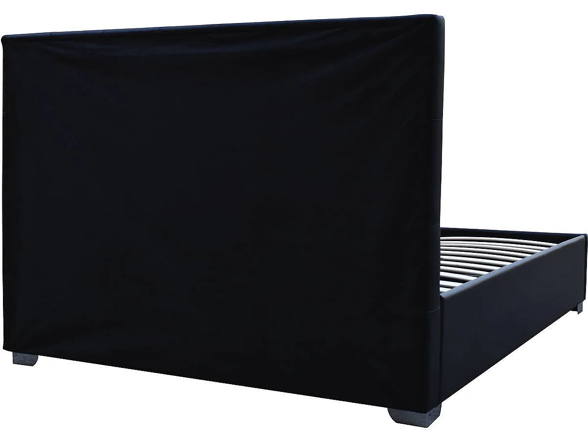 Cama de casal moderna com armazenamento "Tino" - 160x200 cm - Cabeceira e peseira em PVC preto