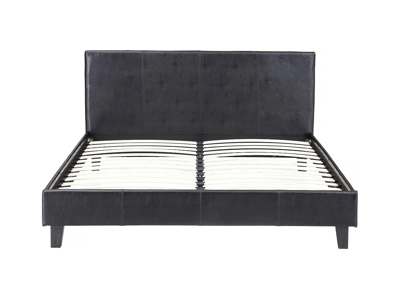 Cama de casal "Lina" preta em poliuretano - 140 x 190 cm com estrado de ripas e cabeceira