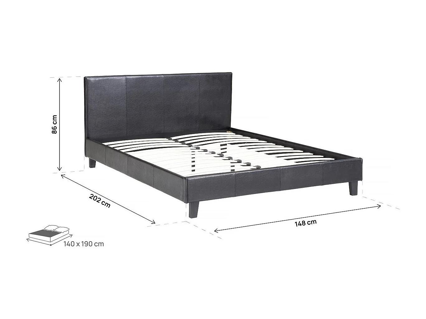 Lit "Lina" - 140 x 190 cm - Noir