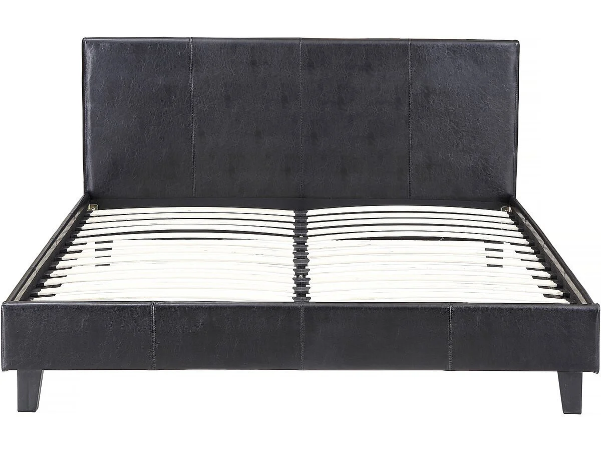 "Lina" Tweepersoonsbed - Zwart Kunstleer - Lattenbodem - 140 x 190 cm - Chic en Verfijnd