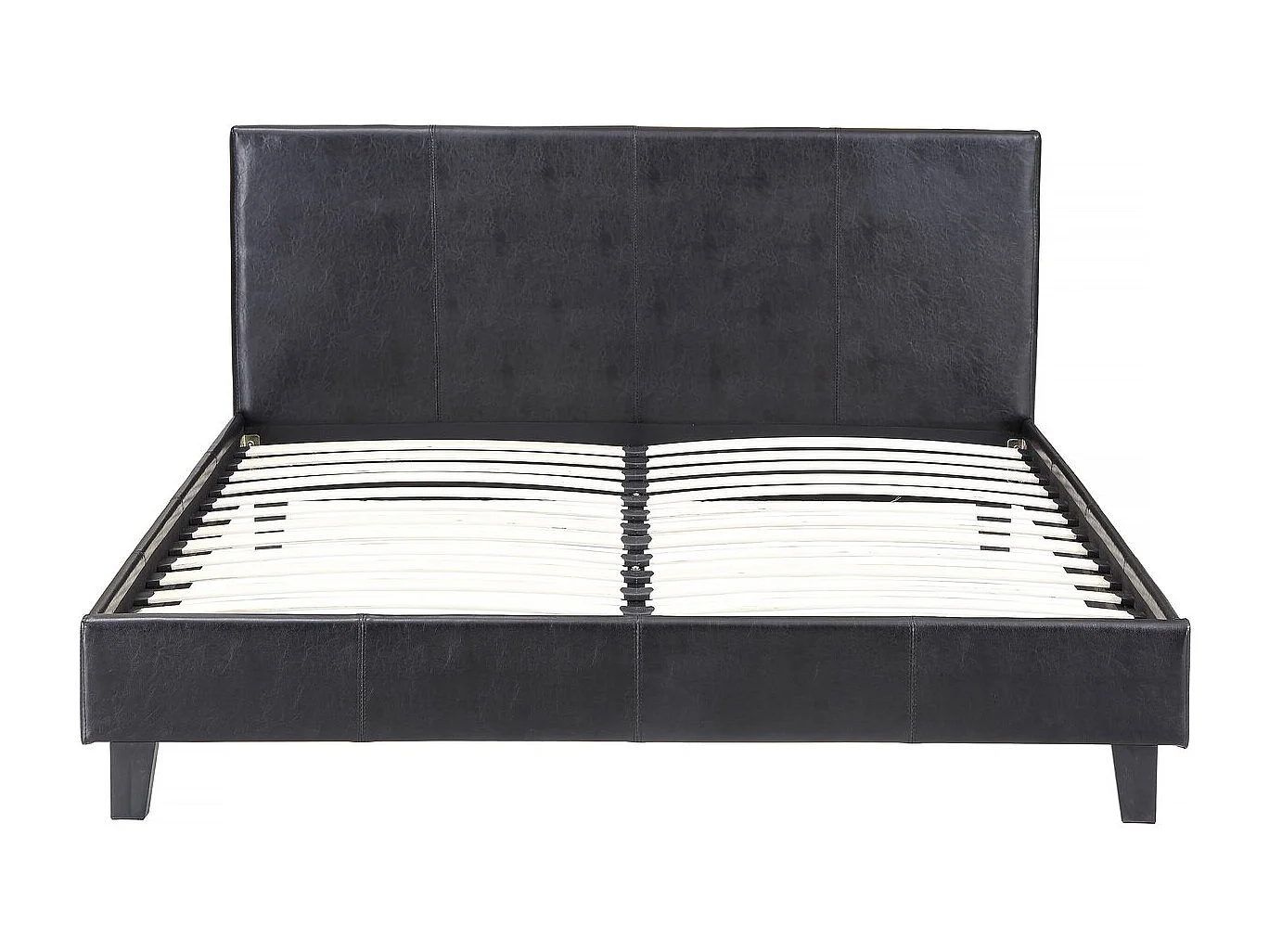 Tweepersoonsbed "Lina" in zwart leer - 160 x 200 cm met lattenbodem en hoofdeinde