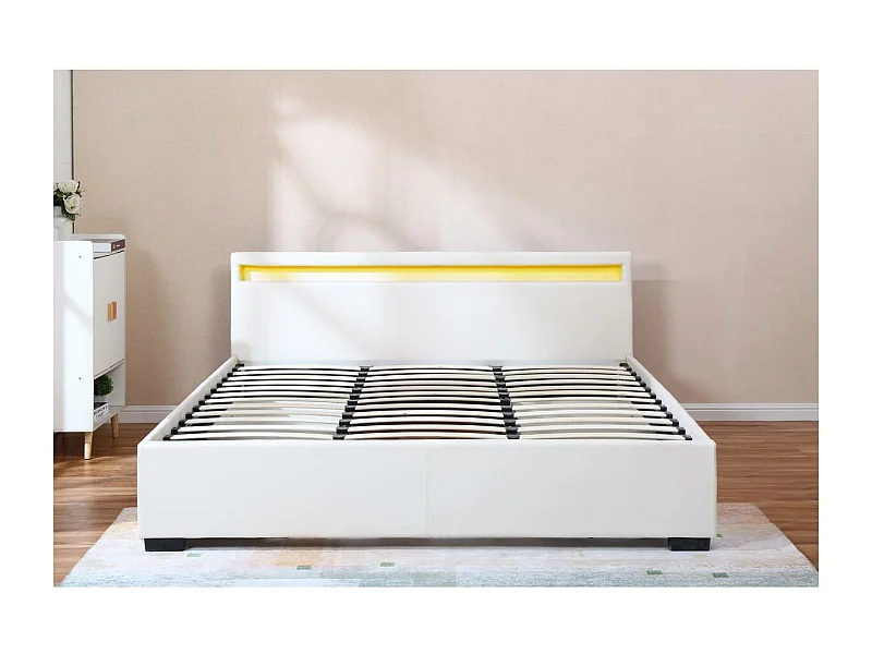 LIT LED double avec 4 tiroirs "Nico" - 180 x 200 cm - Blanc