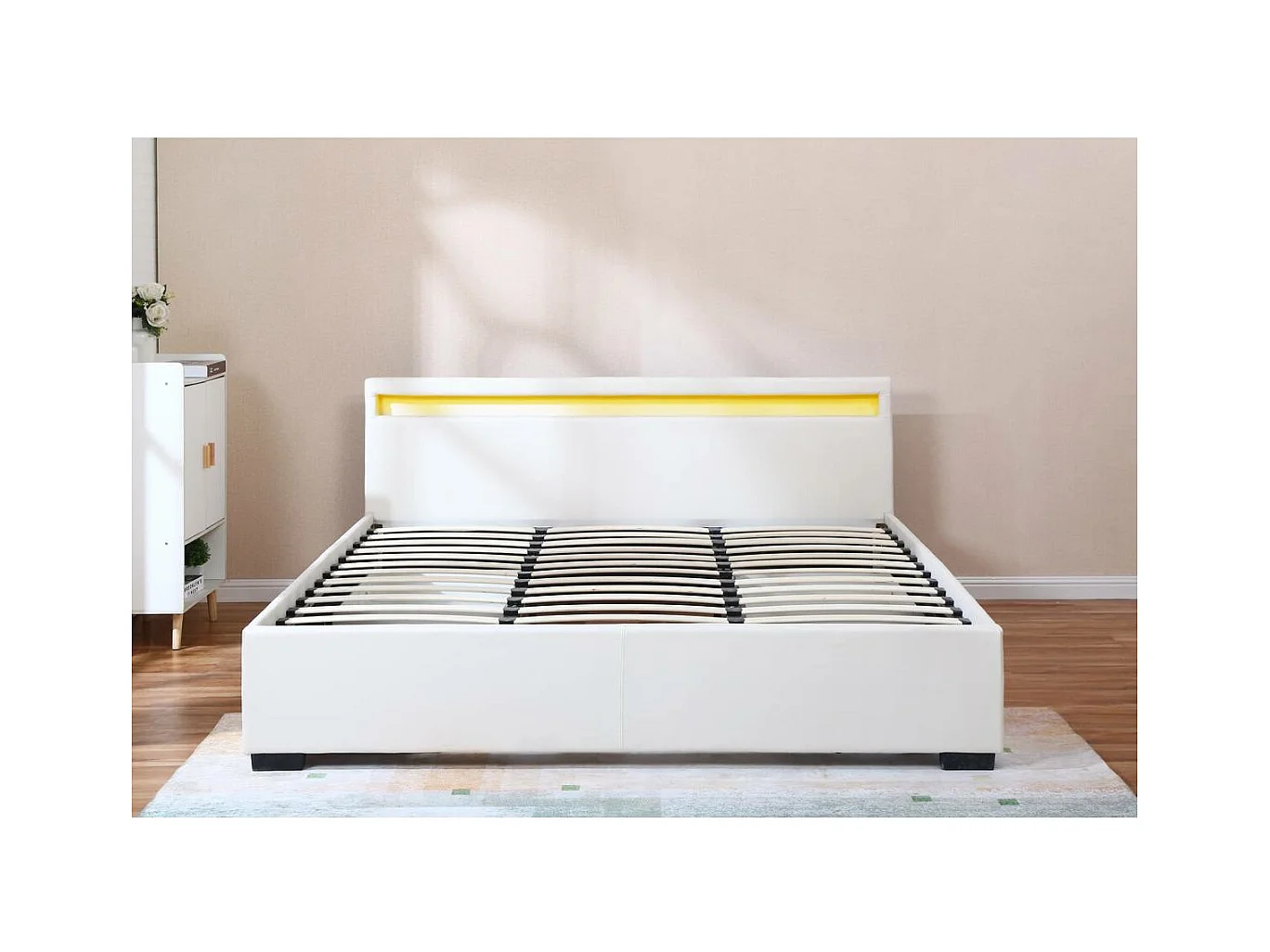 Cama de casal LED com 4 gavetas "Nico" - Branco - 180 x 200 cm