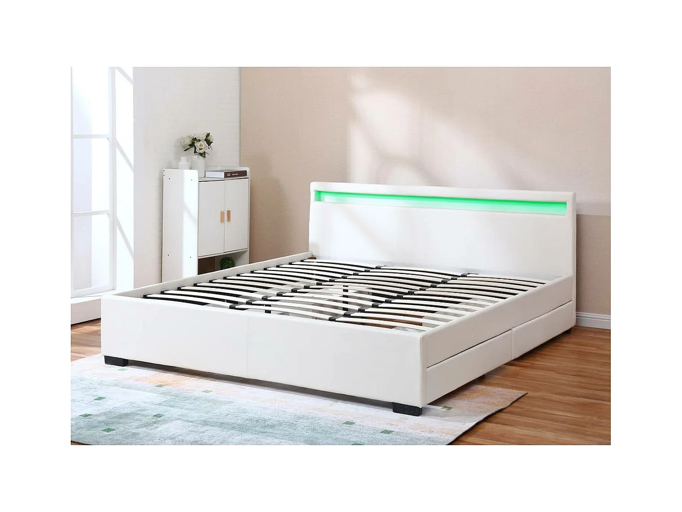 Cama de casal LED com 4 gavetas "Nico" - Branco - 180 x 200 cm