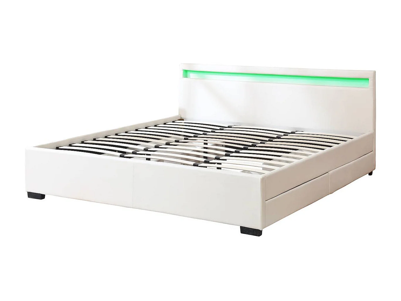 LIT LED double avec 4 tiroirs "Nico" - 180 x 200 cm - Blanc