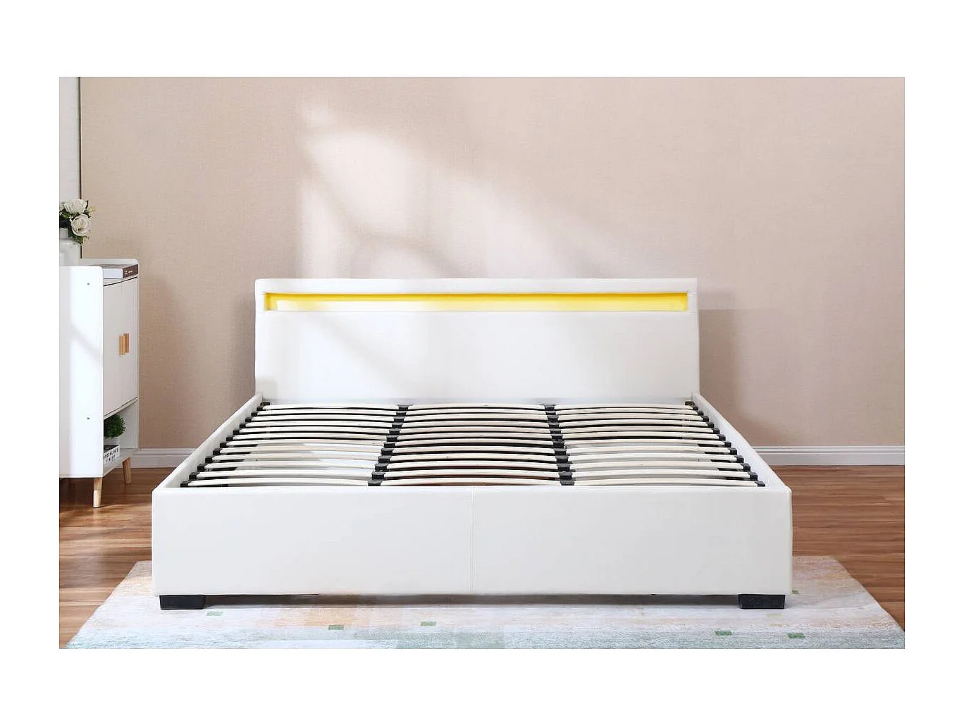 LIT LED double avec 4 tiroirs "Nico" - 180 x 200 cm - Blanc