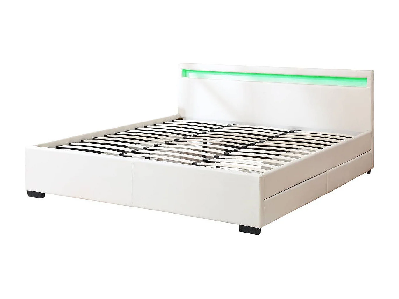 LIT LED double avec 4 tiroirs "Nico" - 180 x 200 cm - Blanc