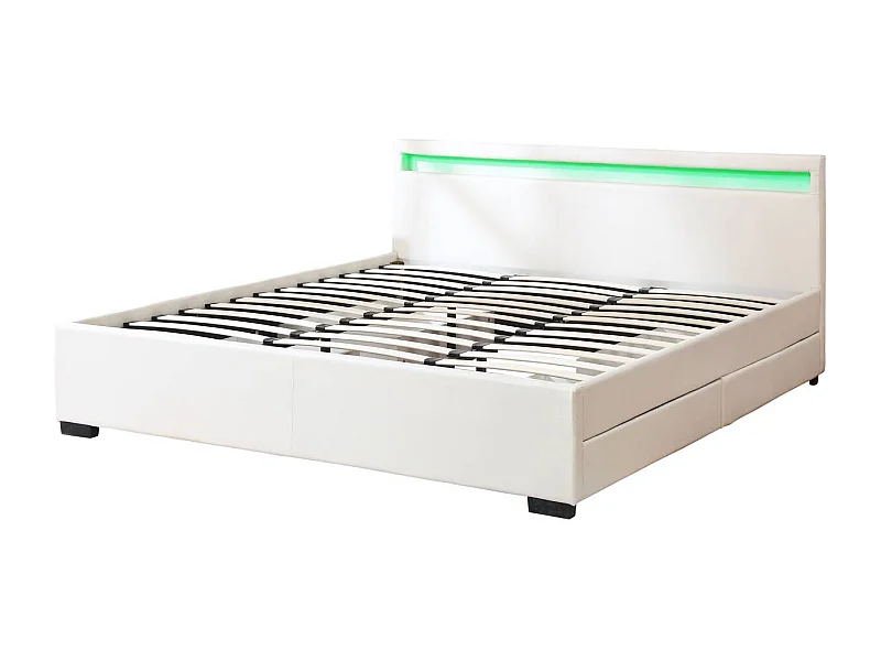 LIT LED double avec 4 tiroirs "Nico" - 180 x 200 cm - Blanc