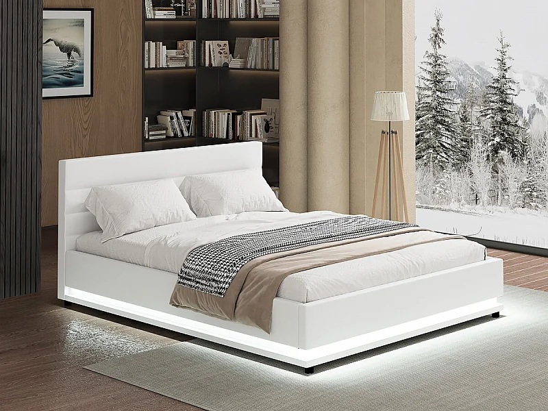 Cama LED com armazenamento "Anastasia" - 180 x 200 cm - Branco, design moderno e iluminação LED personalizável