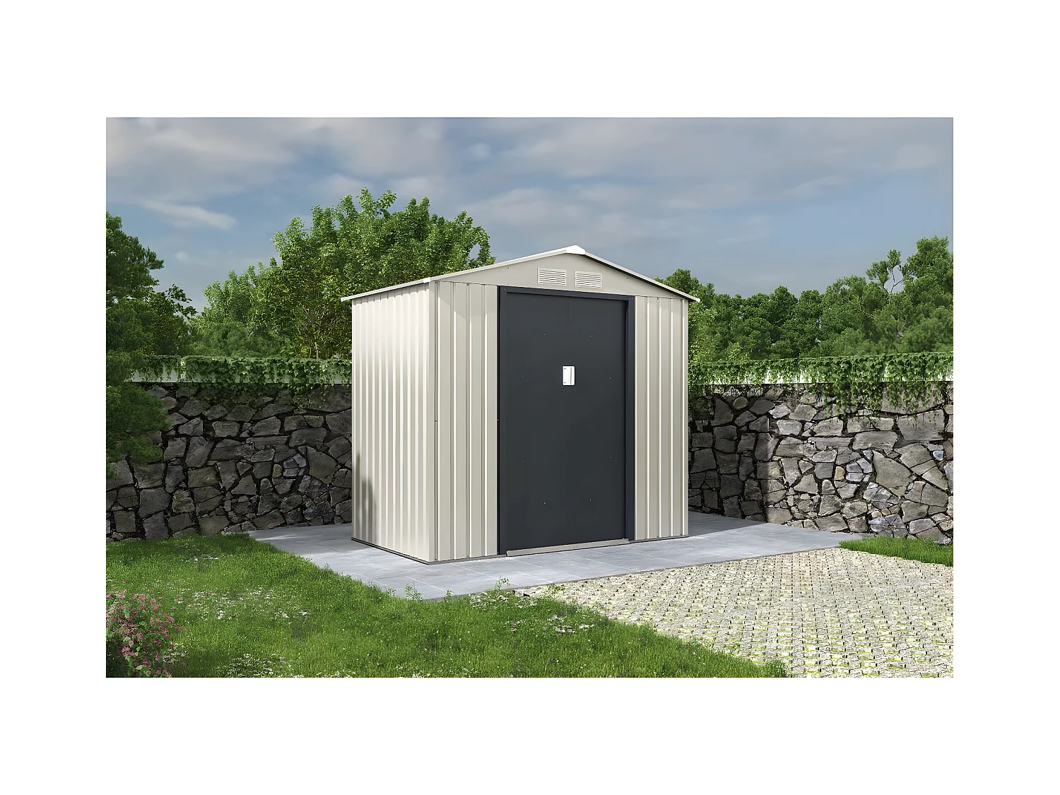 Abri de jardin métal "Nebraska" - 4.07 m² - Beige/Gris anthracite