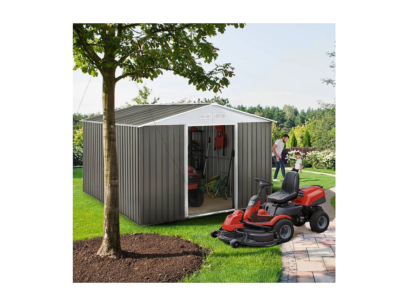 Abri jardin métal "Dallas" - 8,84 m² - Taupe