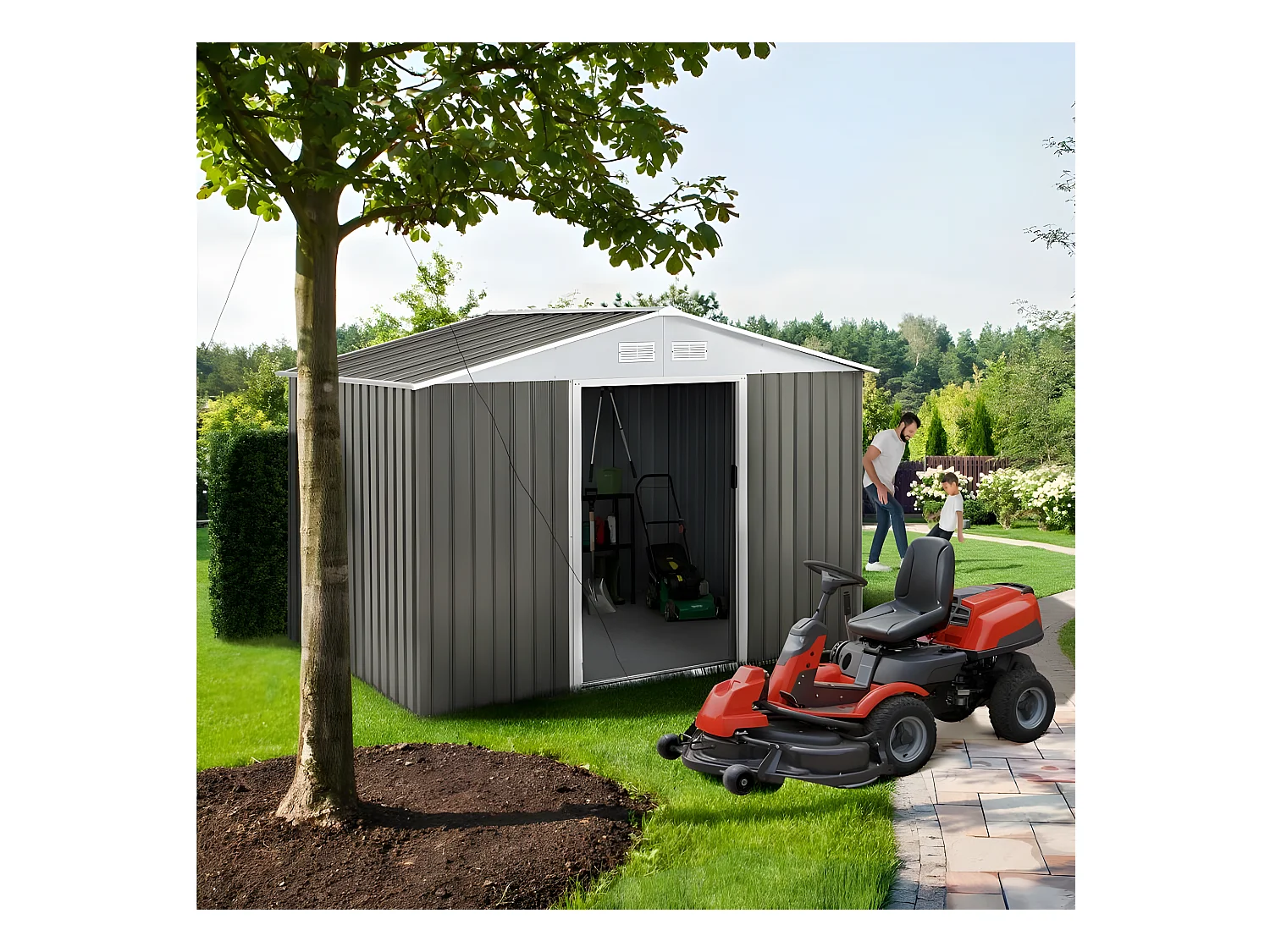 Abri de jardin métal "Dallas" - 5,29 m2 (4,83 m2 au sol) - Taupe