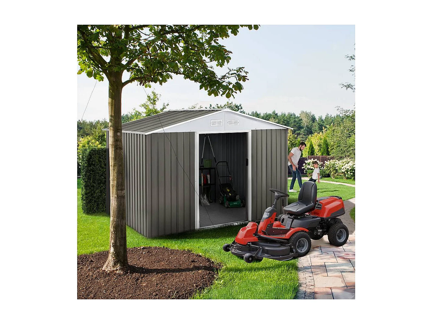 Abri de jardin métal "Dallas" - 5,29 m2 (4,83 m2 au sol) - Taupe