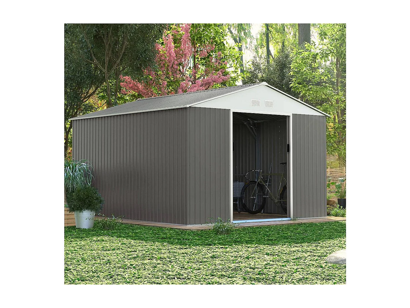 Abri de jardin métal "Dallas" - 12.99 m² - Taupe