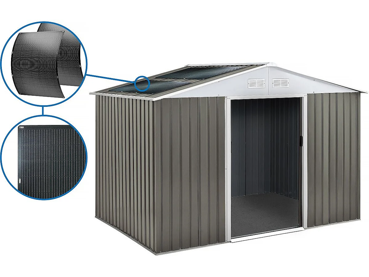 "Metall Trädgårdsförråd Dallas - 12.99m² - Taupe - Rymlig Förvaring - Förzinkat Stål - Ventilation - Skjutdörrar"