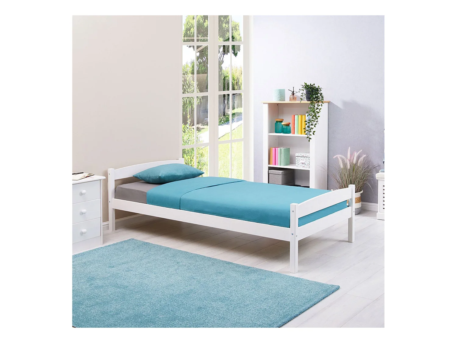 Lit simple lit enfant FELIX en pin massif 90 x 190 cm lasuré blanc