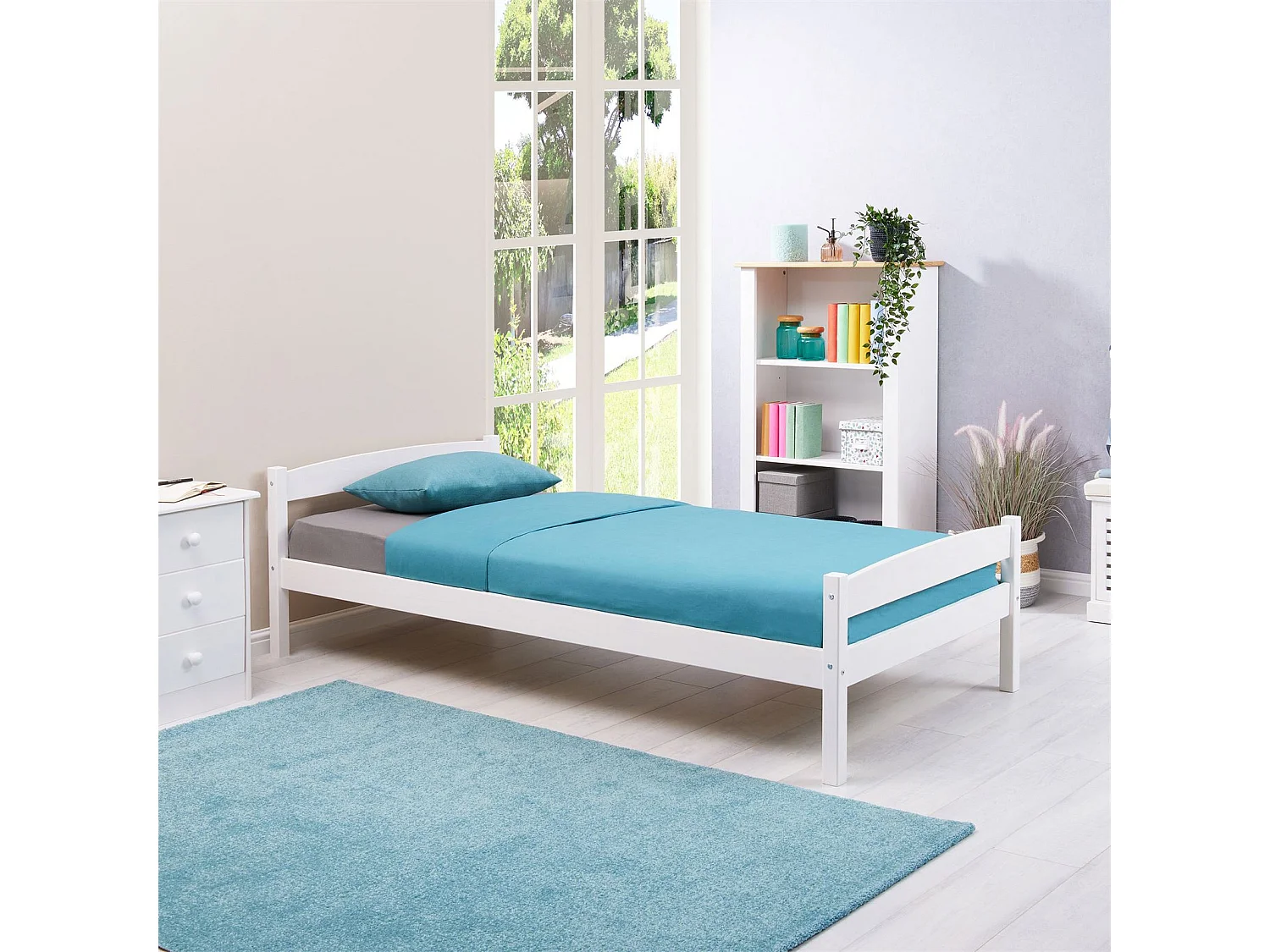 Lit simple lit enfant FELIX en pin massif 90 x 190 cm lasuré blanc