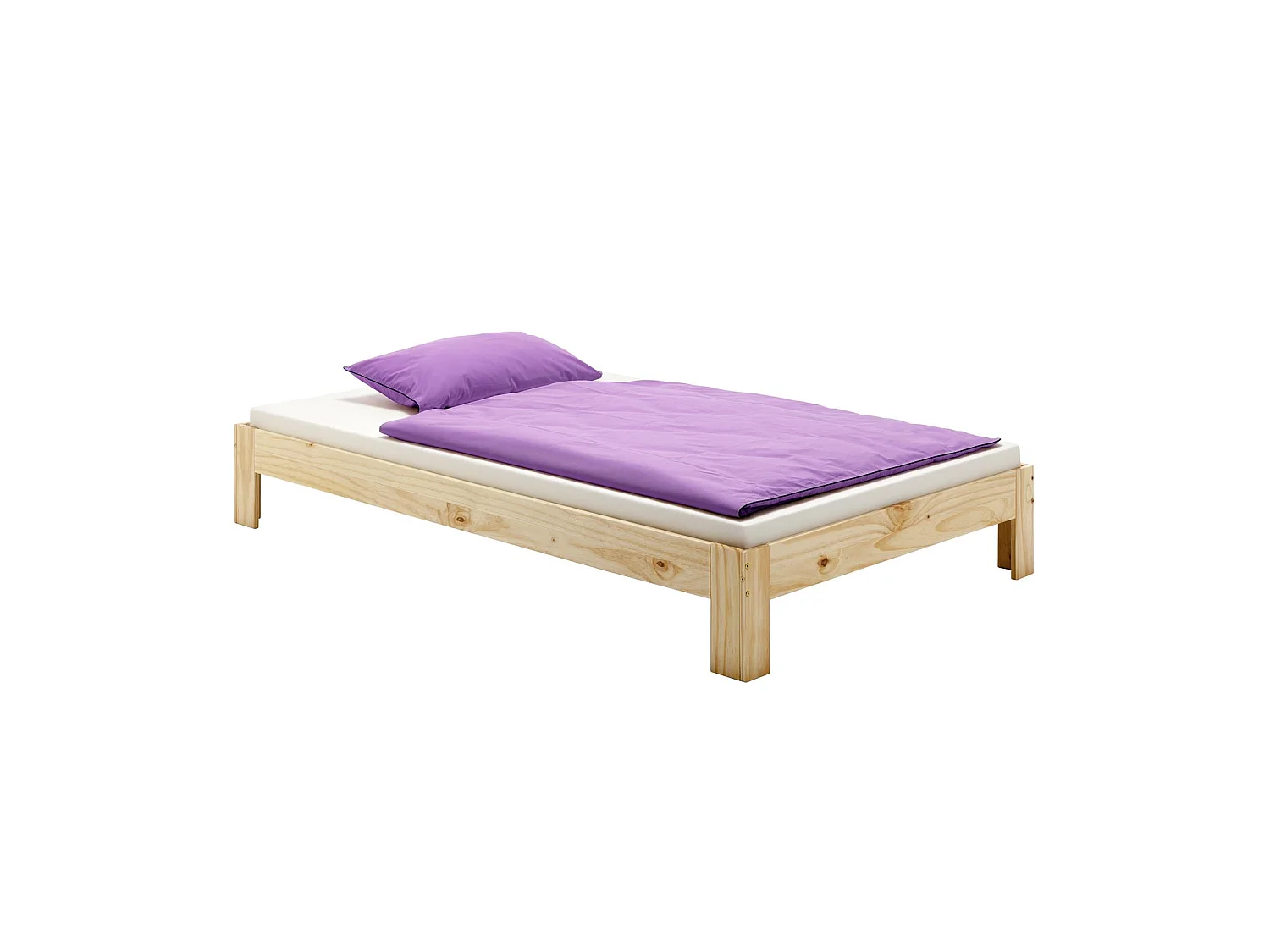Lit futon THOMAS couchage double 140 x 200 cm 2 places / 2 personnes, en pin massif vernis naturel