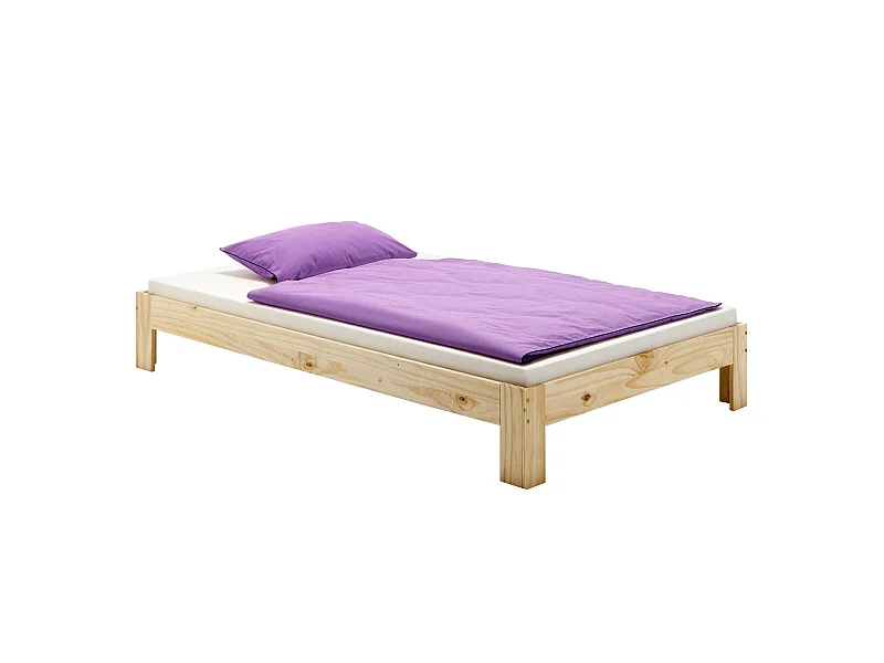Lit futon THOMAS couchage double 140 x 200 cm 2 places / 2 personnes, en pin massif vernis naturel