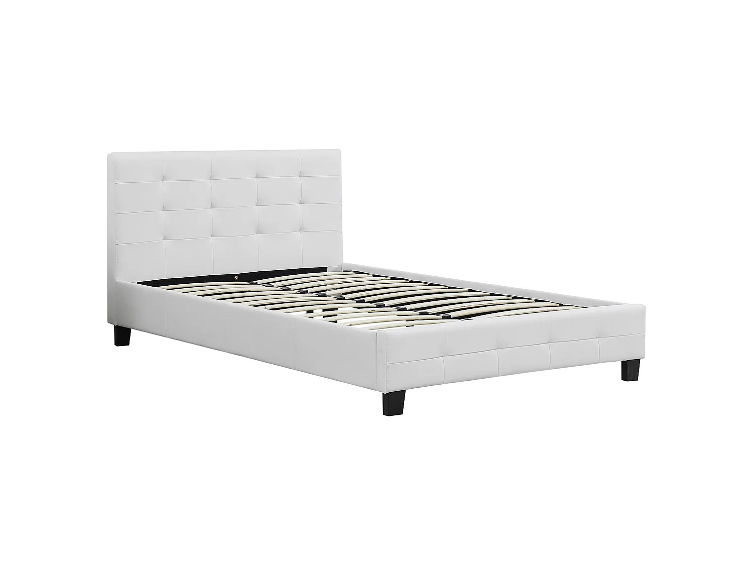 Lit simple pour adulte MARLON avec sommier 120x190 cm 1 place et demi/1 personne tête et pied de lit capitonnés en synthétique blanc