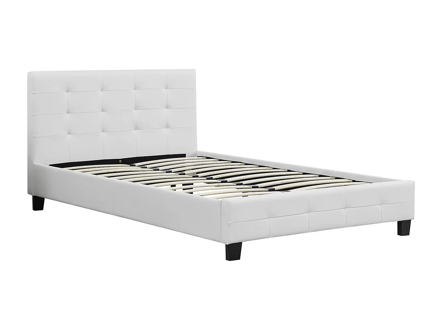 Lit simple pour adulte MARLON avec sommier 120x190 cm 1 place et demi/1 personne tête et pied de lit capitonnés en synthétique blanc