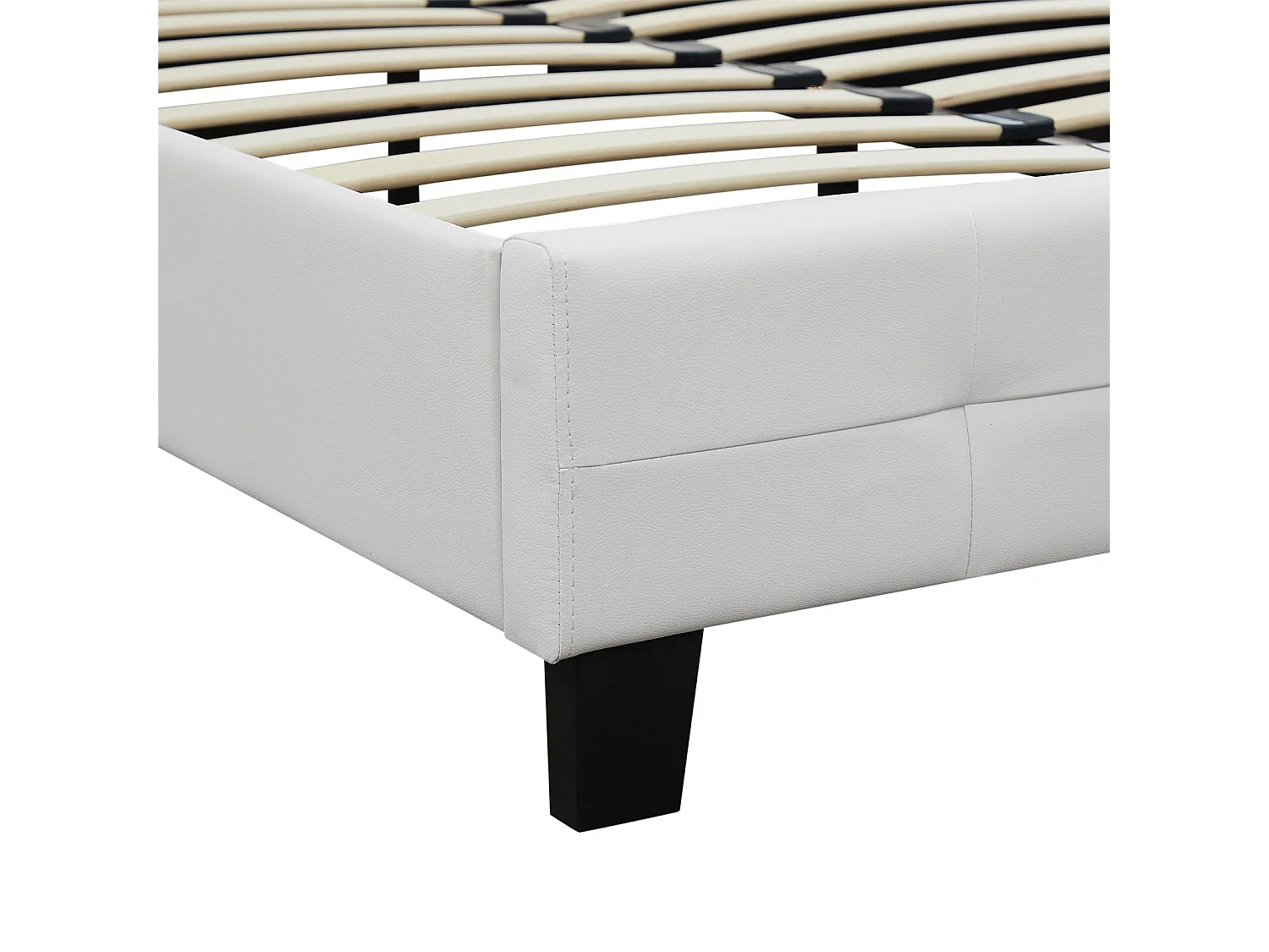 Lit simple pour adulte MARLON avec sommier 120x190 cm 1 place et demi/1 personne tête et pied de lit capitonnés en synthétique blanc