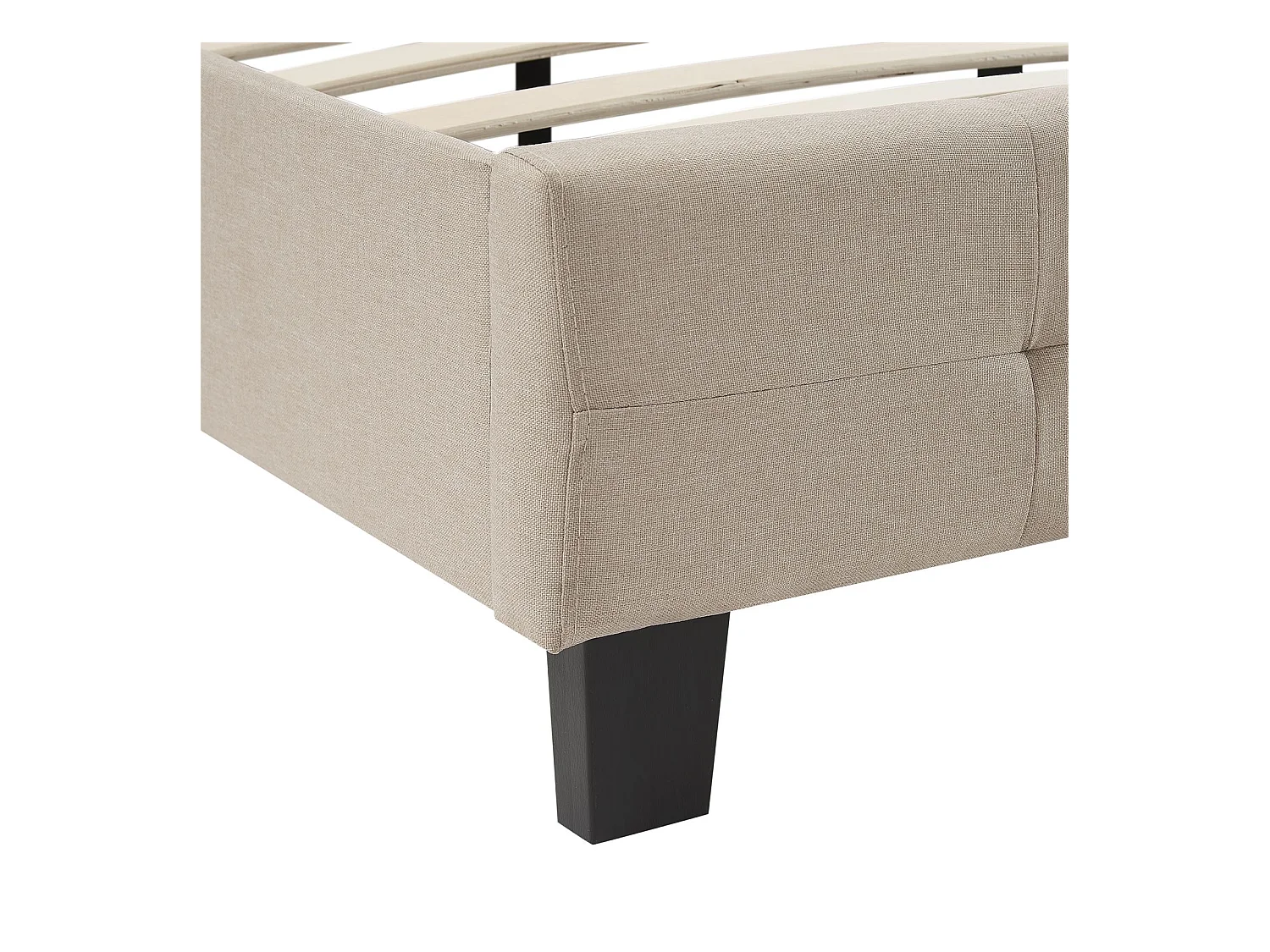 Lit double pour adulte MATHIEU avec sommier 140x190 cm 2 places / 2 personnes, tête et pied de lit capitonnés, en tissu beige