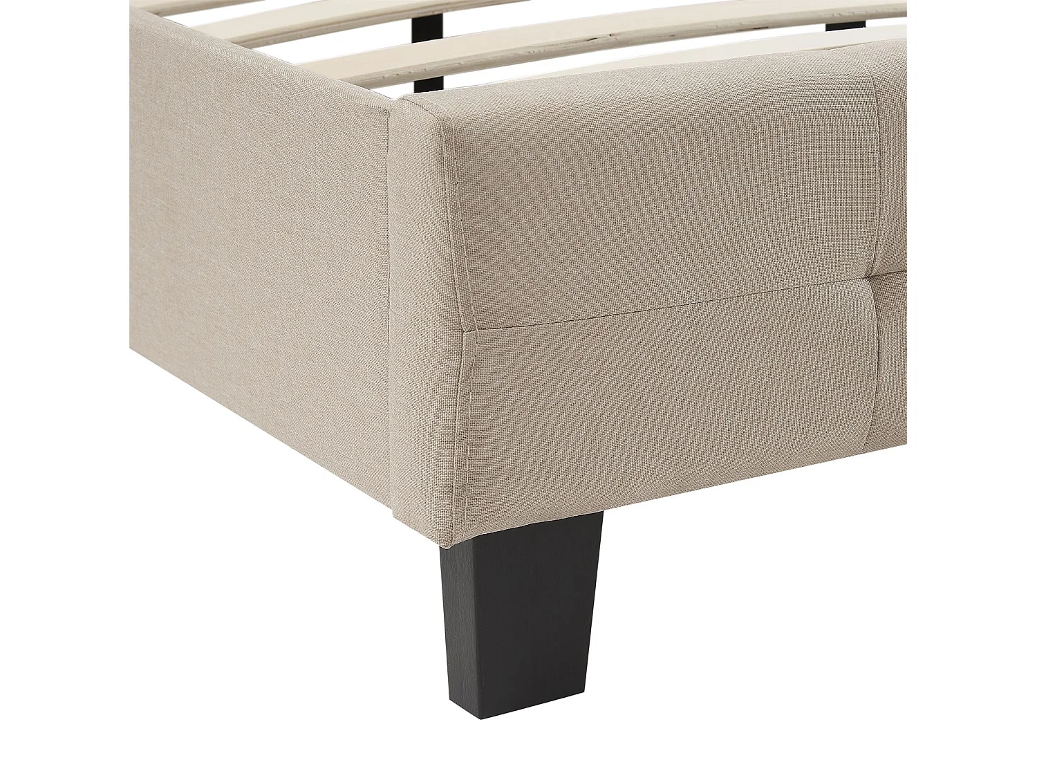 Lit double pour adulte MATHIEU avec sommier 140x190 cm 2 places / 2 personnes, tête et pied de lit capitonnés, en tissu beige