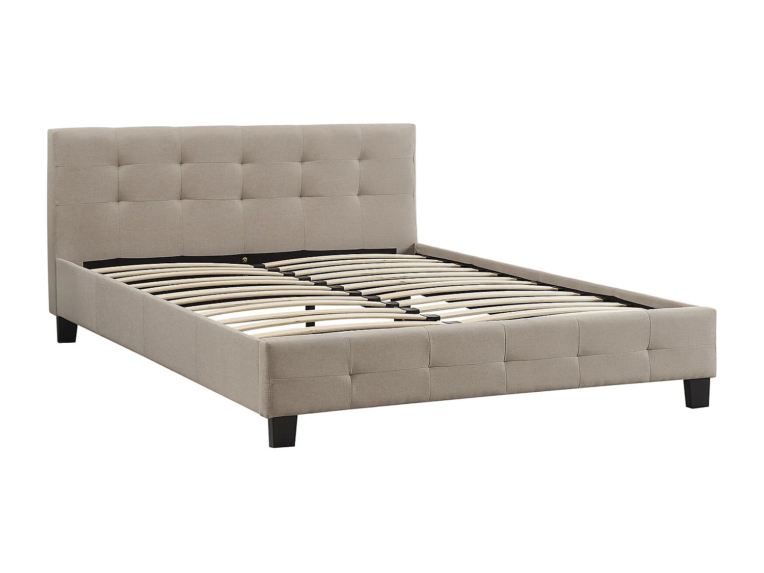 Lit double pour adulte MATHIEU avec sommier 140x190 cm 2 places / 2 personnes, tête et pied de lit capitonnés, en tissu beige