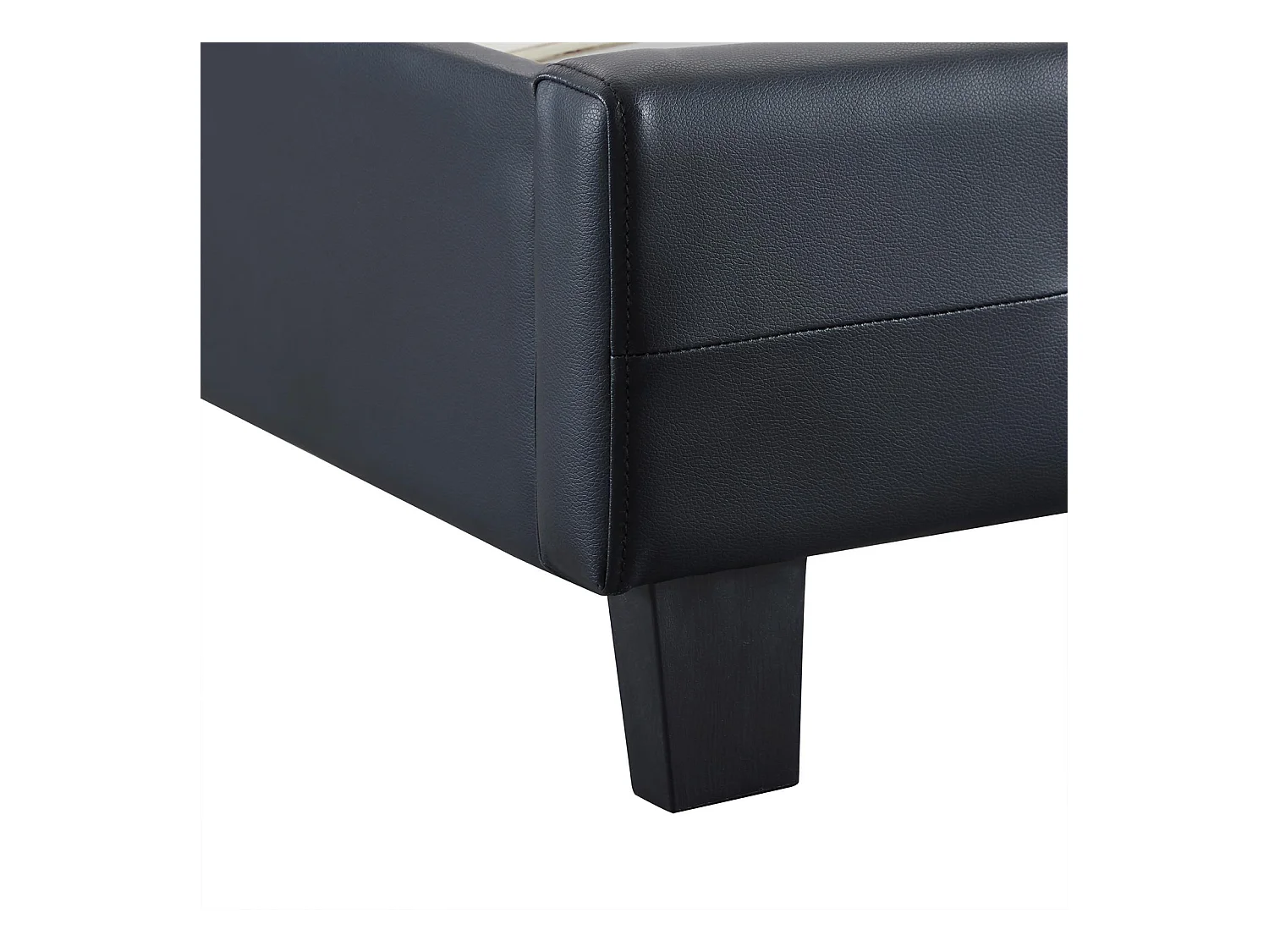 Lit simple pour adulte ou enfant REVE avec sommier 90x190 cm 1 place/1 personne, tête et pied de lit capitonnés, en synthétique noir