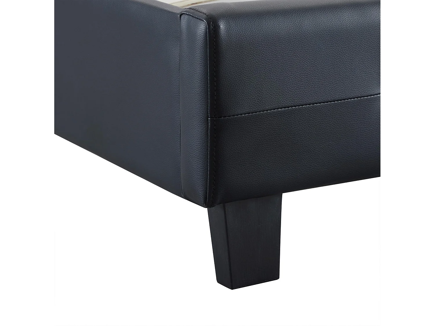 Lit simple pour adulte ou enfant REVE avec sommier 90x190 cm 1 place/1 personne, tête et pied de lit capitonnés, en synthétique noir