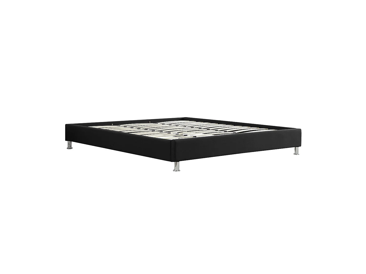 Lit futon double pour adulte NIZZA king size 180x200 cm 2 places / 2 personnes, avec sommier et pieds métal chromé, tissu noir