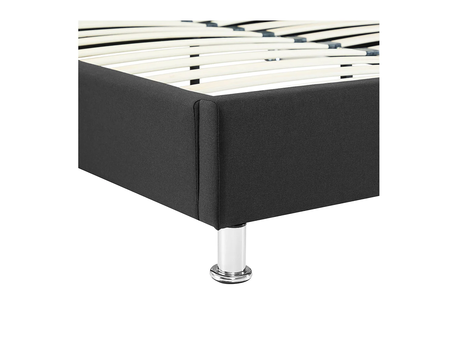 Lit futon double pour adulte NIZZA king size 180x200 cm 2 places / 2 personnes, avec sommier et pieds métal chromé, tissu noir