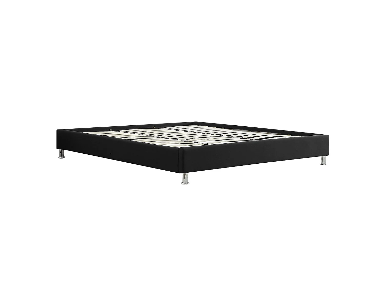 Lit futon double pour adulte NIZZA king size 180x200 cm 2 places / 2 personnes, avec sommier et pieds métal chromé, tissu noir