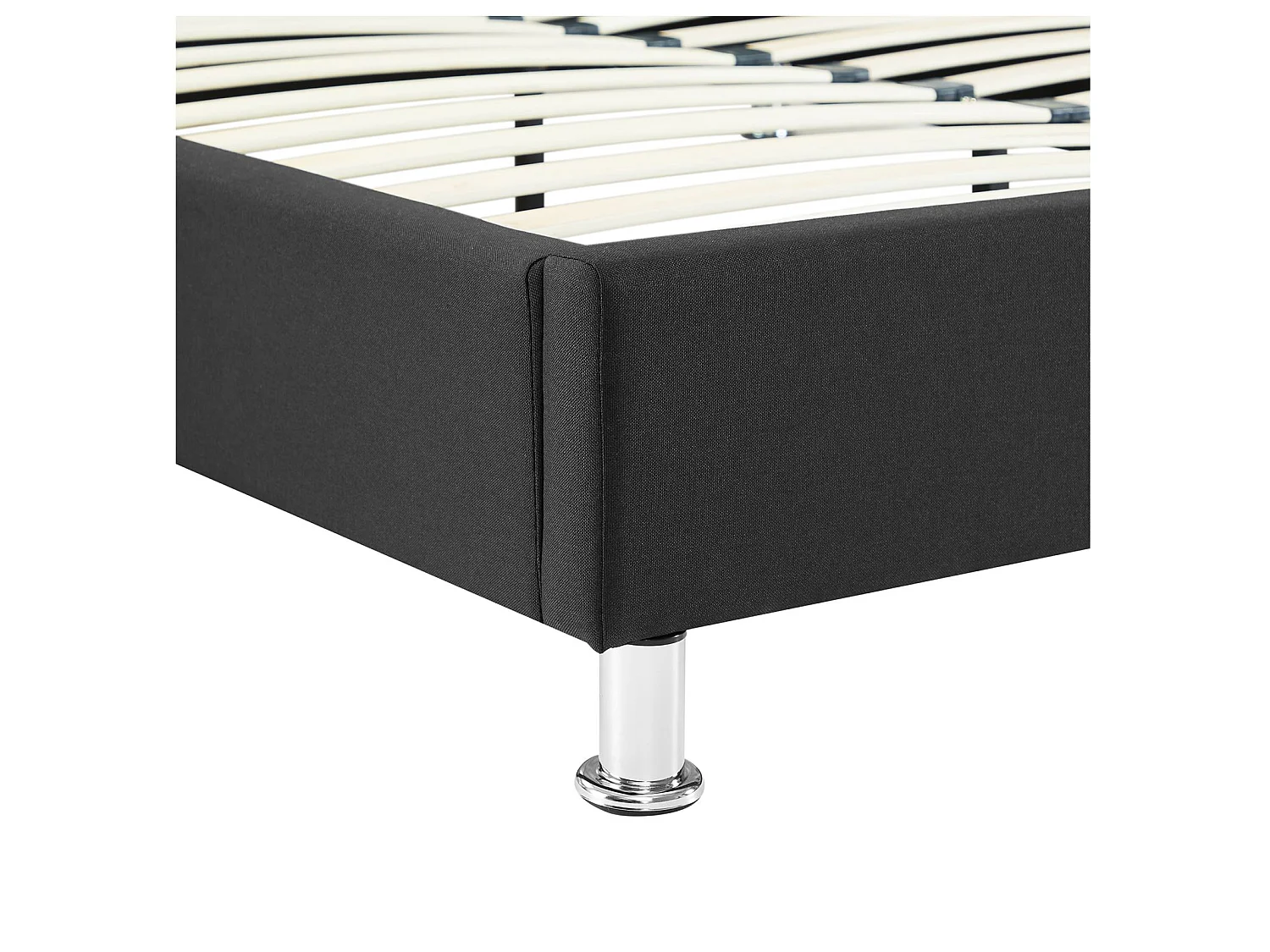 Lit futon double pour adulte NIZZA king size 180x200 cm 2 places / 2 personnes, avec sommier et pieds métal chromé, tissu noir