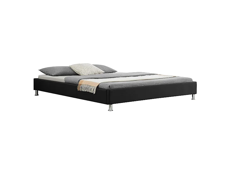 Lit futon double pour adulte NIZZA king size 180x200 cm 2 places / 2 personnes, avec sommier et pieds métal chromé, tissu noir