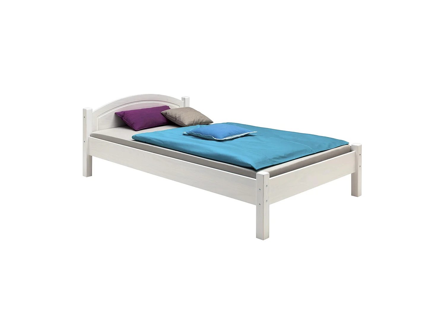 Lit en pin massif MARIE 90x200 cm lit simple pour enfant avec tête de lit, lasuré blanc